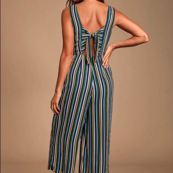 Lulus Allyson Navy Multi Striped Culotte Jumpsuit - Picture 2 of 9